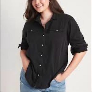 Old Navy Black Western Shirt with Pearl Snaps - XL